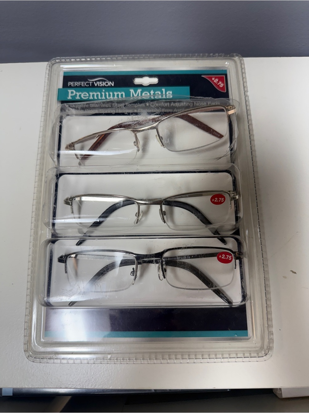 Perfect Vision Premium Metals reading glasses (3) +2.75 magnification